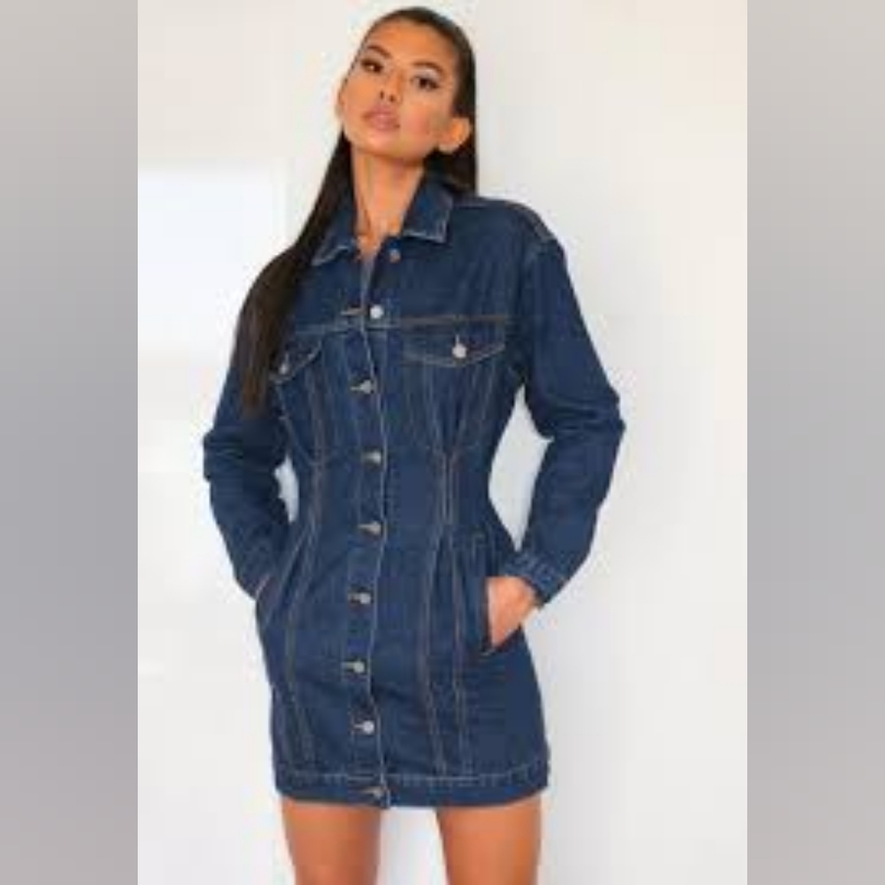 cinched waist denim jacket dress by missguided